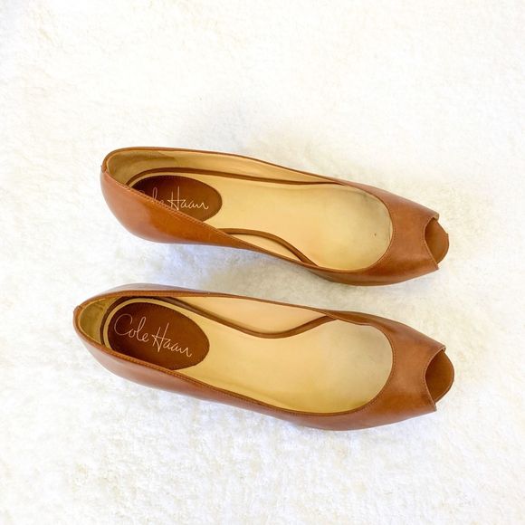 Cole Haan Shoes - Cole Haan Brown Peep Toe Leather Heels